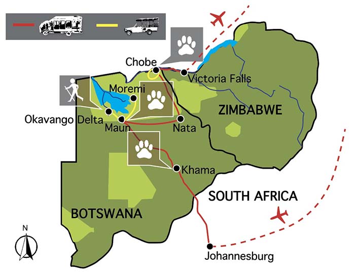 Carte du voyage Botswana Chutes Victoria confort