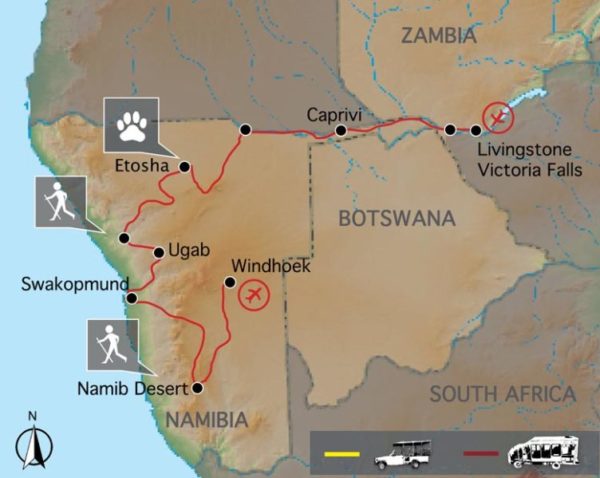 Carte Voyage Chutes Victoria et Namibie