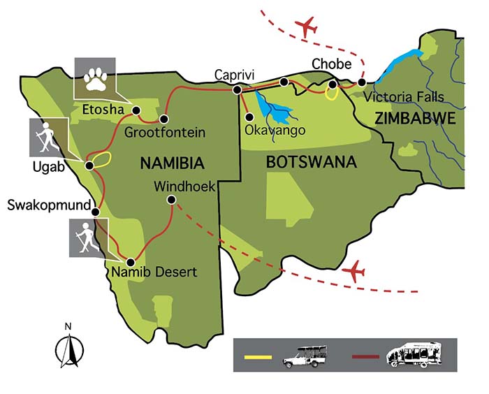 Carte du voyage Namibie Botswana Chutes Victoria Silver