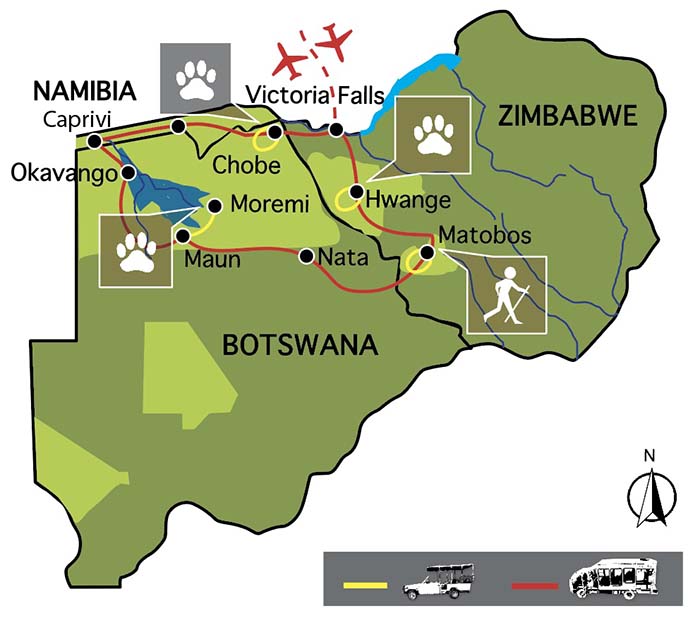 Carte voyage zimbabwe botswana silver