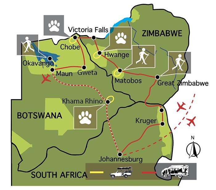 carte voyage zimbabwe botswana camping