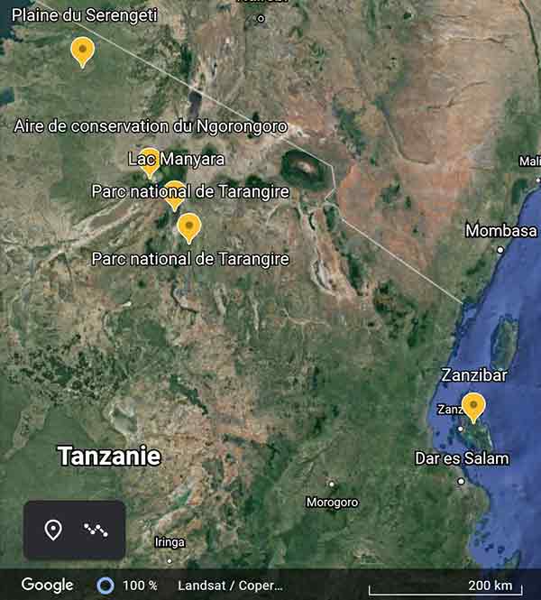 Carte du safari Tanzanie et Zanzibar